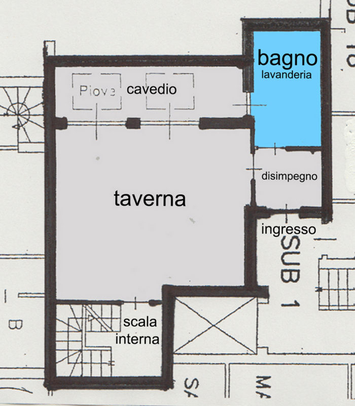 Trilocale giardino taverna Lissone planimetria taverna